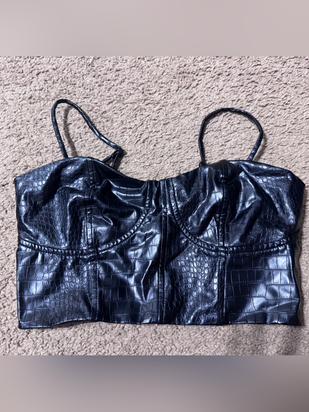 Express Black Croc-Embossed Faux Leather Crop Top